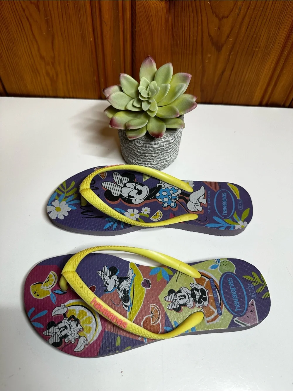 Havaianas Kids Yellow-Strap Mickey Mouse Tropical Flip Flops